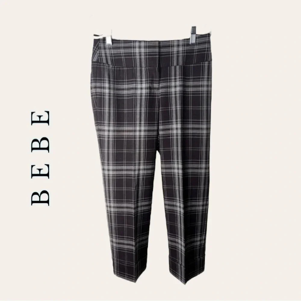 0103W. Bebe TROUSERS PLAID BROWN IN COLOR SZ 0‎ ZIPPER/SLIDES FLY